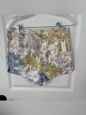 Anthropologie Hannah leathers Multicolor Rainbow-Print denim Shorts nwt 27